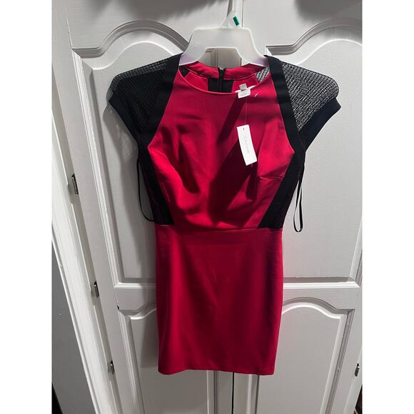 Caché Women’s Red Black Mesh Bodycon Cocktail Mini Dress Size 0 NWT - Picture 9 of 15